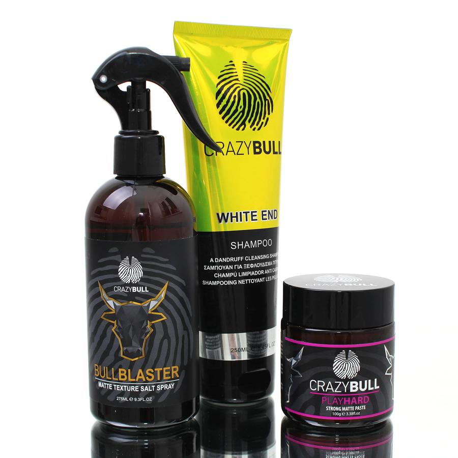 Crazy Bull Spray, Style & White End Dandruff Shampoo Combo
