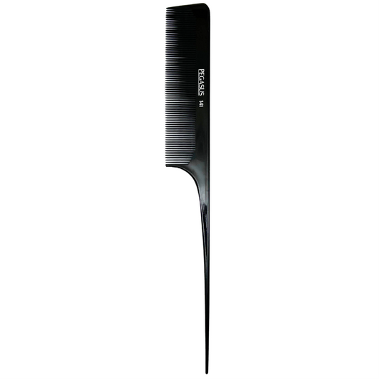 Pegasus 141 Hard Rubber Rattail Comb with Longer Fine Teeth - Black