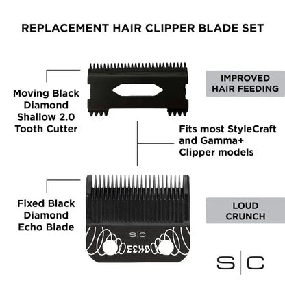NEW StyleCraft Clipper Blade Set - DLC Fixed Echo Blade with Shallow Tooth 2.0 Cutter
