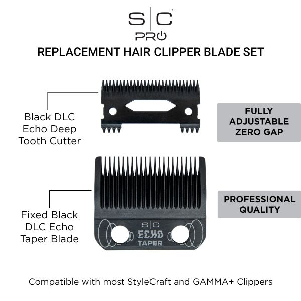NEW StyleCraft Clipper Blade Set - DLC Fixed Echo Taper Blade with Echo Deep Tooth Cutter