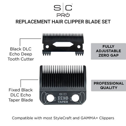 NEW StyleCraft Clipper Blade Set - DLC Fixed Echo Taper Blade with Echo Deep Tooth Cutter