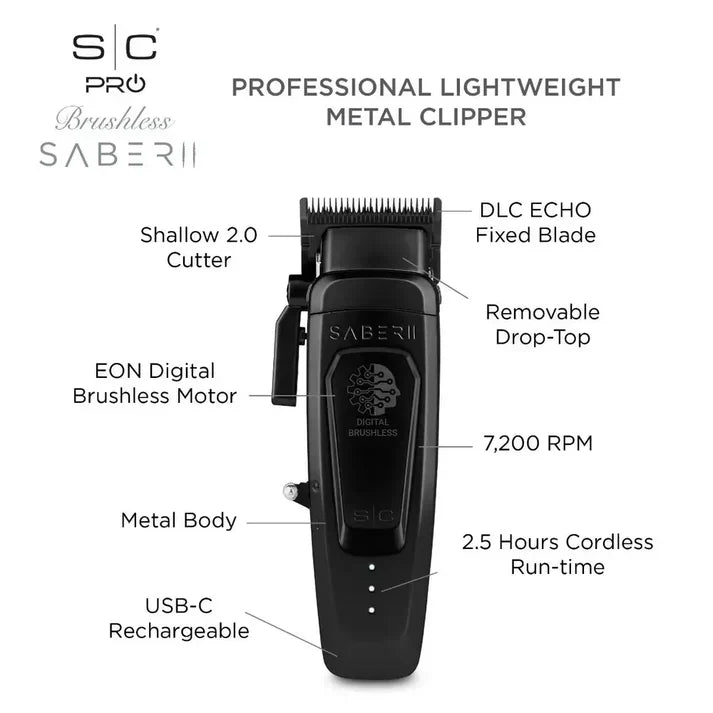 NEW StyleCraft Saber 2.0 Clipper & Trimmer Combo - Black