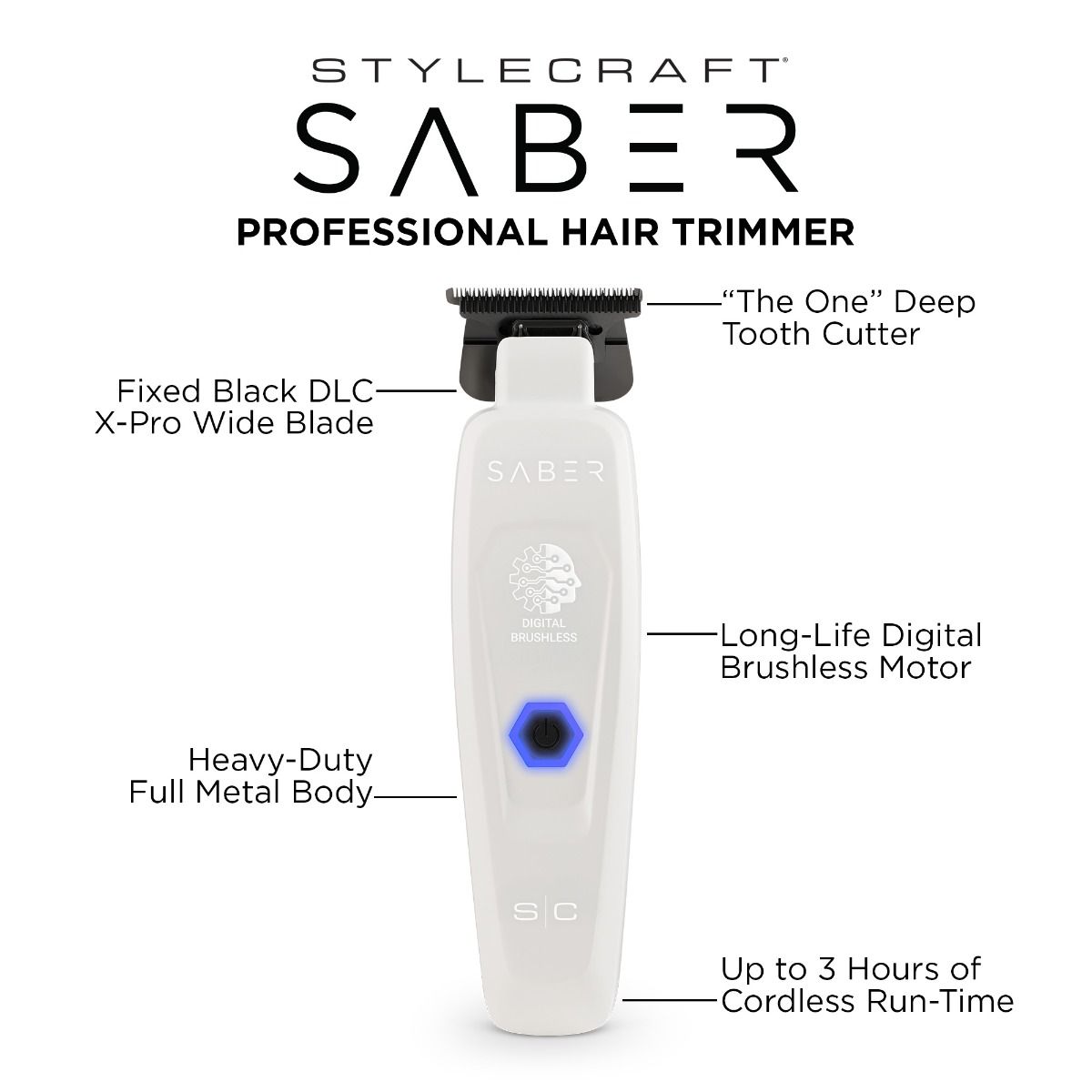 NEW StyleCraft Saber 2.0 Clipper & Trimmer Combo - White