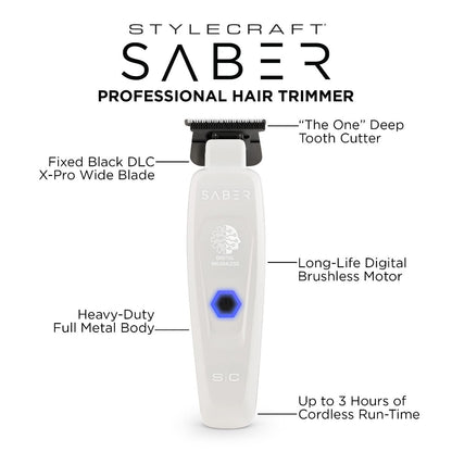 NEW StyleCraft Saber 2.0 Clipper & Trimmer Combo - White