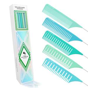 *Vellen Weave Tail Comb 5 Set- Perfect for All High Lights - Green Blue Mint