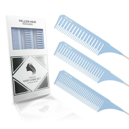 Vellen Weave Tail Comb 3 Set- Perfect for All High Lights - Blue