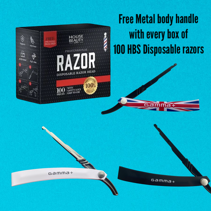 HBS DISPOSABLE RAZOR - Box of 100 Disposable Blades plus FREE Metal Handle