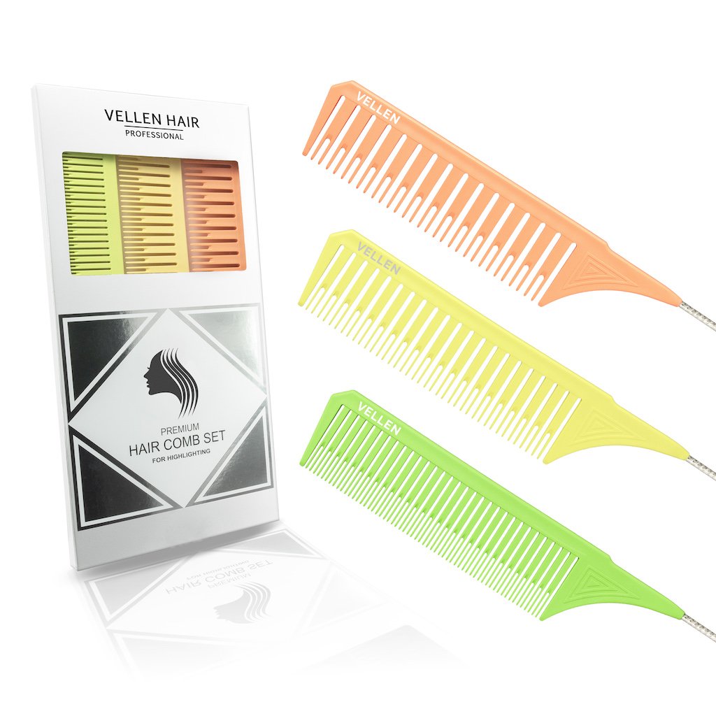 *Vellen Weave Tail Comb 3 Set- Perfect for All High Lights - Orange Yellow Green