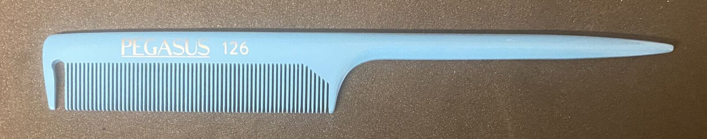 Pegasus 126 Fine Teeth Tail Comb with Sectioning Hook - Blue