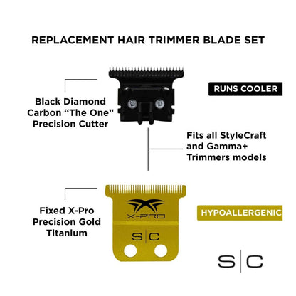 *SC StyleCraft Precision Gold X-Pro Fixed Trimmer Blade with THE ONE Moving DLC Deep Tooth Cutter Set